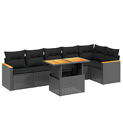 vidaXL Salon de jardin 7 pcs avec coussins noir résine tressée