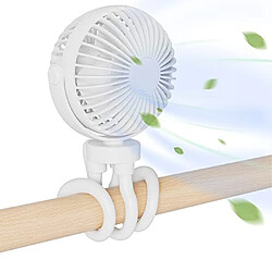 Mini Ventilateur de poussette SHYOSUCCE avec Trépied Flexible, 3 vitesses, 360?Rotation, Ventilateur USB 2000 mAh Ventilateur portatif pour le Bureau, la Maison et l'extérieur, Blanc