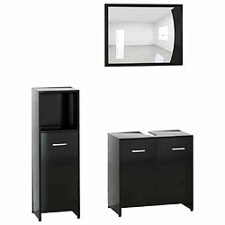 Maison Chic Ensemble de 3 meubles de salle de bain,Armoire rangement + miroir Noir Aggloméré -MN57275