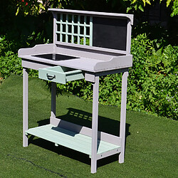 Outsunny Table de rempotage jardinage multi-équipée tiroir, étagère, évier dim. 92L x 43l x 120H cm bois massif pin pré-huilé gris vert menthe pas cher