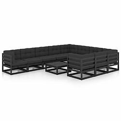 Maison Chic Salon de jardin 11pcs + coussins - Mobilier/Meubles de jardin - Table et chaises d'extérieur Noir Bois de pin massif -MN48776