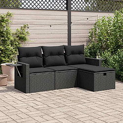 vidaXL Salon de jardin 4 pcs avec coussins noir résine tressée