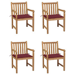 vidaXL Chaises de jardin lot de 4 avec coussins bordeaux Teck solide