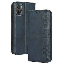 Etui en PU texture rétro, auto fermeture magnétique avec support pour votre Motorola Moto E22 4G/E22i 4G - bleu