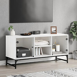 vidaXL Meuble TV avec portes en verre blanc 102x37x50 cm