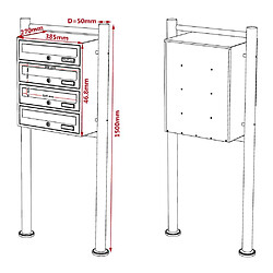 Helloshop26 Bloc 4 boites aux lettres sur pieds 4 entrées acier galvanisé 46,8 x 38,5 x 27 cm noir 16_0000036