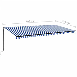 vidaXL Auvent manuel rétractable avec LED 600x350 cm Bleu et blanc pas cher