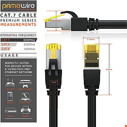 Primewire Câble réseau Cat 7 Ethernet Gigabit de 0,5 m - 10000 Mbit s - Câble Patch - Cat 7 Blindage S FTP PIMF avec fiche RJ 45 - Switch routeur Modem Point d'accès