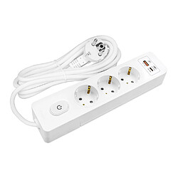 Null Multiprise SELDUR G3TH22B, 3 prises type F + interrupteur, USB A+C charge rapide 20W, Blanc, câble 2m