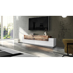 Alter Meuble TV de salon, Made in Italy, Meuble TV avec 3 portes et étagères, cm 200x45h52, Couleur blanc brillant et érable