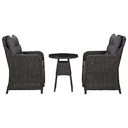 vidaXL Chaises de jardin avec table à thé lot de 2 Résine tressée Noir 