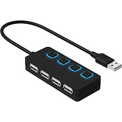 Hub de données USB 2.0 à 4 ports avec interrupteurs d'alimentation individuels éclairés par LED [charge non prise en charge] pour Mac et PC (HB-UMLS)