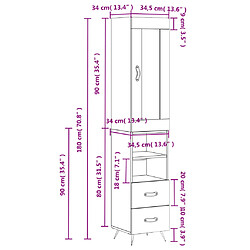 vidaXL Buffet haut Gris béton 34,5x34x180 cm Bois d'ingénierie pas cher