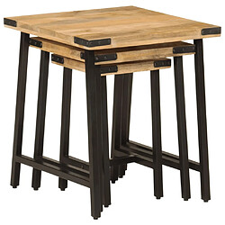 Acheter Maison Chic Lot de 3 Tables basses gigognes pour salon | Table à café bois massif de manguier et fer -GKD47582