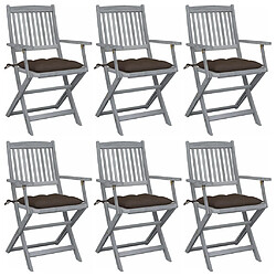 vidaXL Chaises pliables d'extérieur lot de 6 et coussins Bois d'acacia 