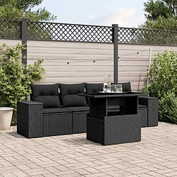 vidaXL Salon de jardin 5 pcs avec coussins noir résine tressée