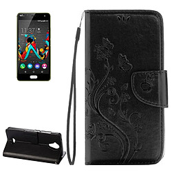 Wewoo Coque noir Wiko U Feel Lite Étui en cuir à rabats horizontaux à fleurs pressées avec boucle magnétique et Titulaire & Slots de cartes Portefeuille