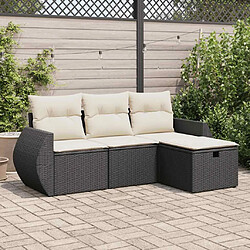 vidaXL Salon de jardin 4 pcs avec coussins noir résine tressée