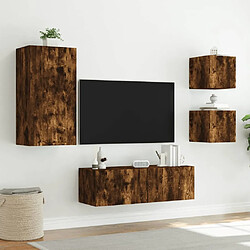 Maison Chic Lot de 4 Meuble TV muraux, Banc TV avec lumières LED pour salon, Meuble de rangement chêne fumé -GKD33500 pas cher