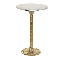 Pegane Table d'appoint ronde en marbre et aluminium coloris blanc doré - diamètre 40 x hauteur 61 cm