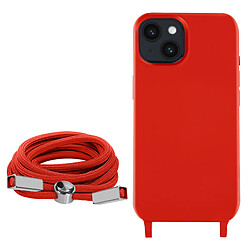 Avizar Coque Cordon iPhone 14 Semi-rigide avec Lanière Tour du Cou 80cm rouge