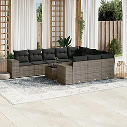 Maison Chic Salon de jardin 11 pcs avec coussins | Ensemble de Table et chaises | Mobilier d'Extérieur gris résine tressée -GKD51139