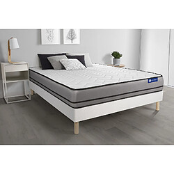 ACTISOM Ensemble matelas ACTILATEX 140x200cm 2 faces à MÉMOIRE DE FORME+LATEX 3zones de confort + sommier KIT blanc