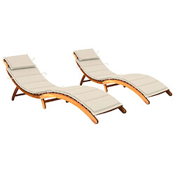 vidaXL Chaises longues lot de 2 avec coussins Bois d'acacia solide