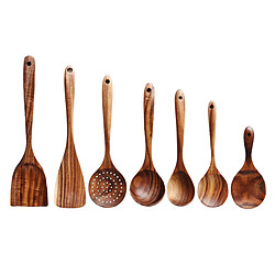 Ustensile de Cuisine en bois Ensembles, 7x Cuisine Ustensiles Ensemble pour La Cuisson de Cuisson, non-bâton Ustensiles de Cuisine avec Manche En