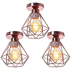 Stoex 3PCS Plafonnier Rétro Or Rose Lampe de Plafond E27 Cage en Métal Luminaire Plafonnier Vintage D'Intérieur