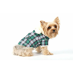 Doggy dolly W153 Manteau avec capuche en fourrure synthétique Vert à carreaux Outdoor Manteau d'hiver/Veste d'hiver pas cher