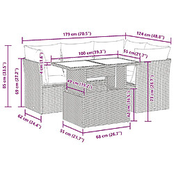 vidaXL Salon de jardin 5 pcs avec coussins noir résine tressée pas cher