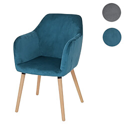 Mendler Chaise de salle à manger Malmö T381, rétro ~ velours, bleu pétrole