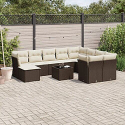 vidaXL Salon de jardin et coussins 11 pcs marron résine tressée