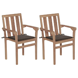 vidaXL Chaises de jardin lot de 2 et coussins taupe Bois teck massif