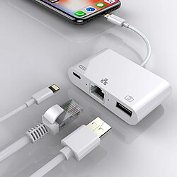 Avis Wewoo Adaptateur réseau Lightning 8 broches vers RJ45 1 000 Mbits / s + Port de chargement + Convertisseur multifonctions en lecture USB pour appareil photo