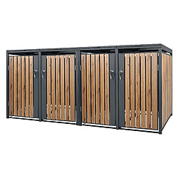 ML-Design Box pour 4 Poubelles, 240L, 264x80x116,3 cm, en Acier, Anthracite/Aspect Chêne, Résistant aux Intempéries, Habillage de Poubelle avec Couvercle Rabattable/4 Portes, Conteneur Abri Hangar