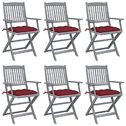 vidaXL Chaises pliables d'extérieur lot de 6 et coussins Bois d'acacia 