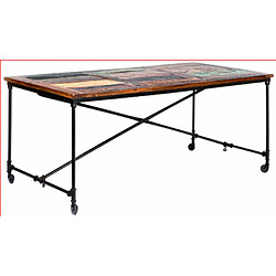 Pegane Table en métal Rouille et bois Mango Coloris marron, Dim : L90 x P180 x H77 cm