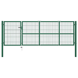 vidaXL Portail de clôture de jardin avec poteaux 350x100 cm Acier Vert