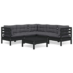 Maison Chic Salon de jardin 6 pcs + coussins - Mobilier/Meubles de jardin - Table et chaises d'extérieur Noir Bois de pin solide -MN15153