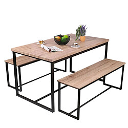 Acheter Urban Living Table à manger et ses 2 bancs Dock - H. 75 cm - Beige et Noir