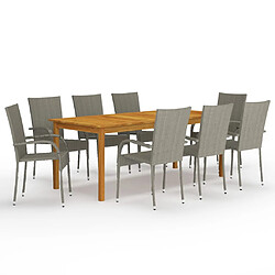 vidaXL Ensemble à manger de jardin 9 pcs - Gris Ensemble de jardin - Résine tressée - Bois d'acacia - Chaises empilables - Gris