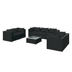 vidaXL Salon de jardin 8 pcs avec coussins Résine tressée Noir