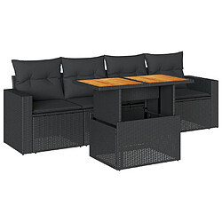 vidaXL Salon de jardin 5 pcs avec coussins noir résine tressée