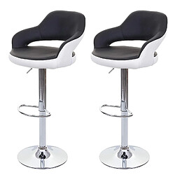 Decoshop26 Lot de 2 tabourets de bar avec dossier synthétique noir et blanc rotatif et réglable TDB04041