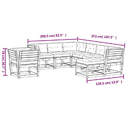 vidaXL Salon de jardin avec coussins 8 pcs blanc bois de pin massif pas cher