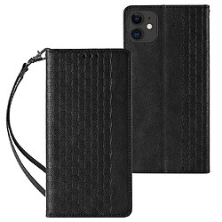 Ozzzo etui sangle aimantee pour iphone 13 pochette portefeuille + mini laniere pendentif noir