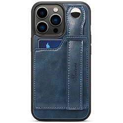 Coque en TPU + PU avec béquille pour dragonne et porte-carte bleu pour votre iPhone 13 Pro Max 6.7 pouces