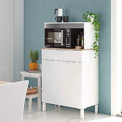 Avis Pegane Buffet meuble cuisine 2 portes + tiroir coloris blanc artic / chêne canadien - Hauteur 126 cm x Longueur 72 cm x Profondeur 40 cm